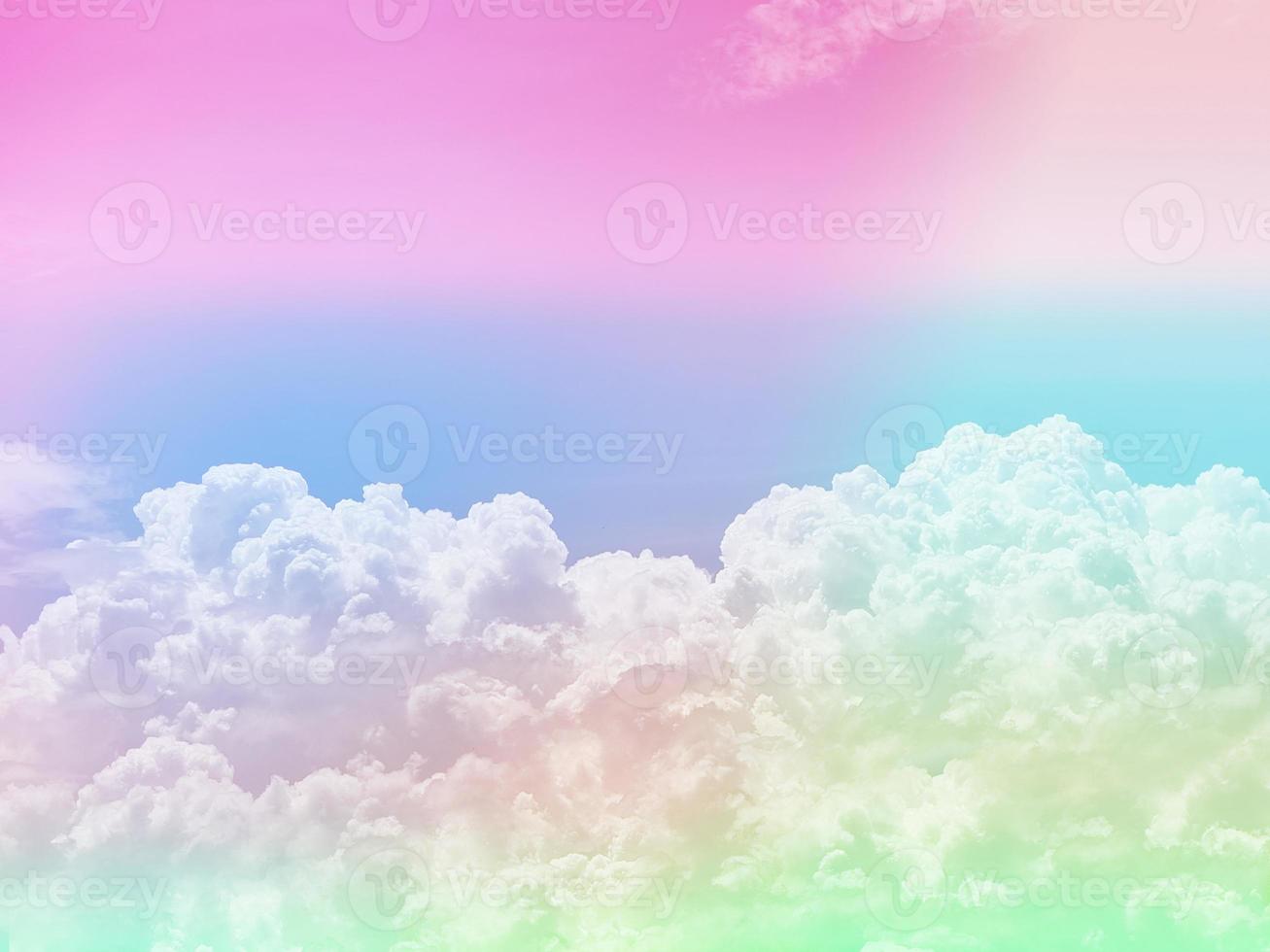 beauty sweet pastel green pink   colorful with fluffy clouds on sky. multi color rainbow image. abstract fantasy growing light photo