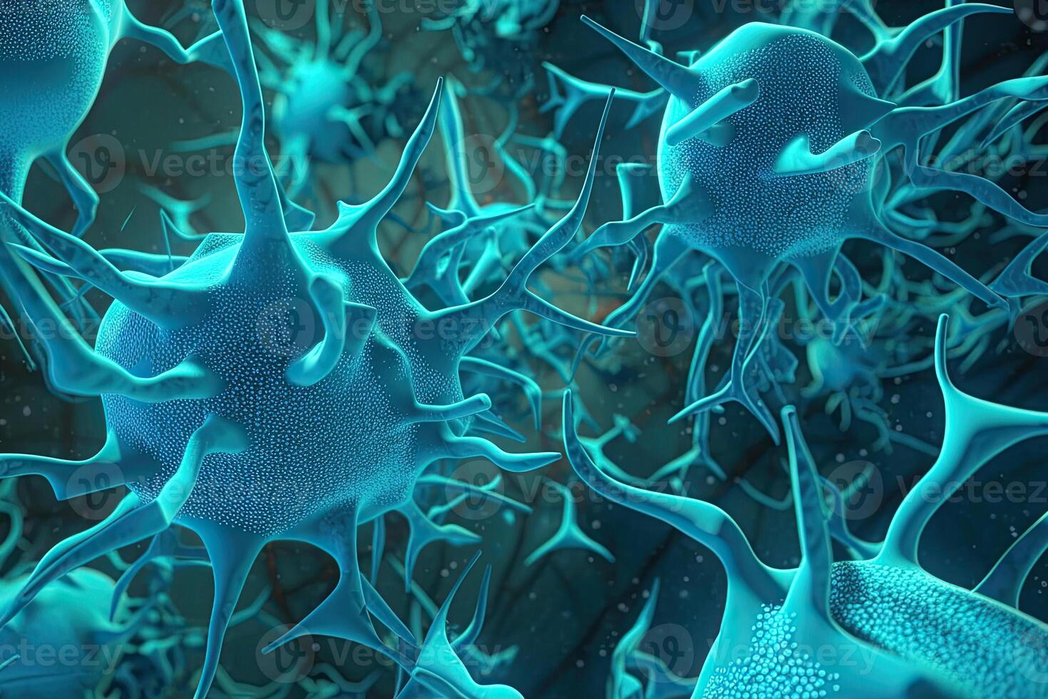 Neuron cells on abstract background, neural connections in the human brain, glowing synapses in nervous system. Created with photo