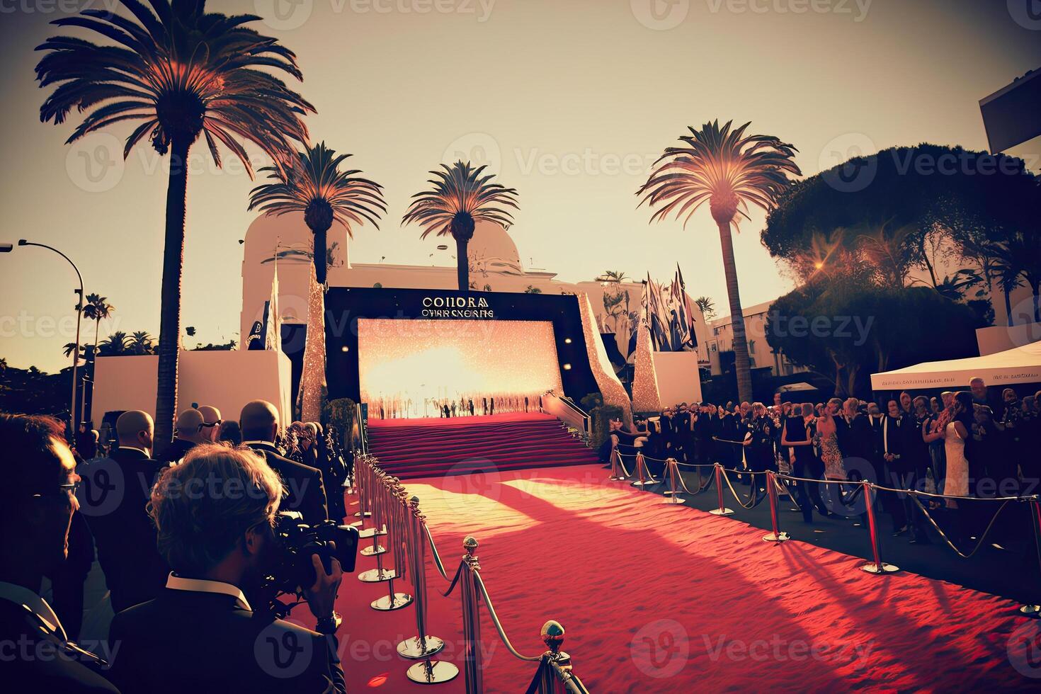 Red carpet for awards ceremony. Luxury entrance for vip stars. Created with photo