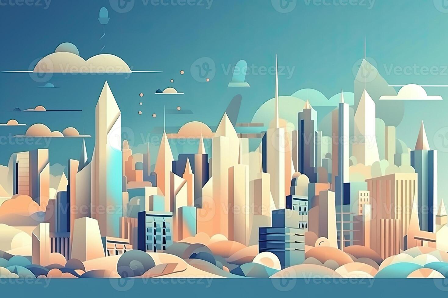 Skyscrapers in city made of paper. City landscape with living houses, paper art. Created with photo