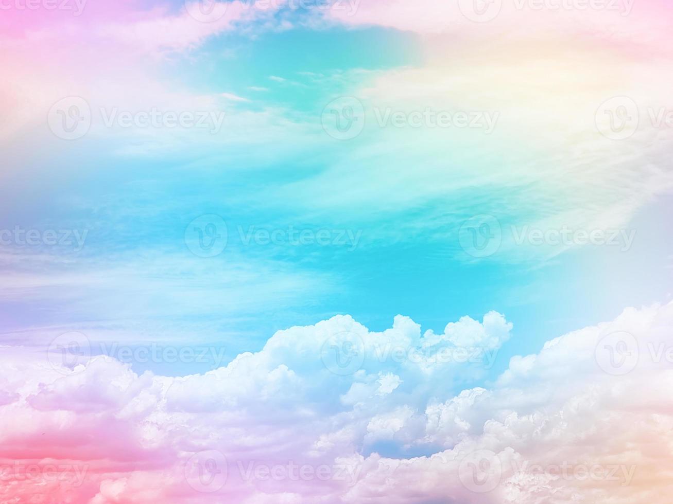 beauty sweet pastel red blue colorful with fluffy clouds on sky. multi color rainbow image. abstract fantasy growing light photo