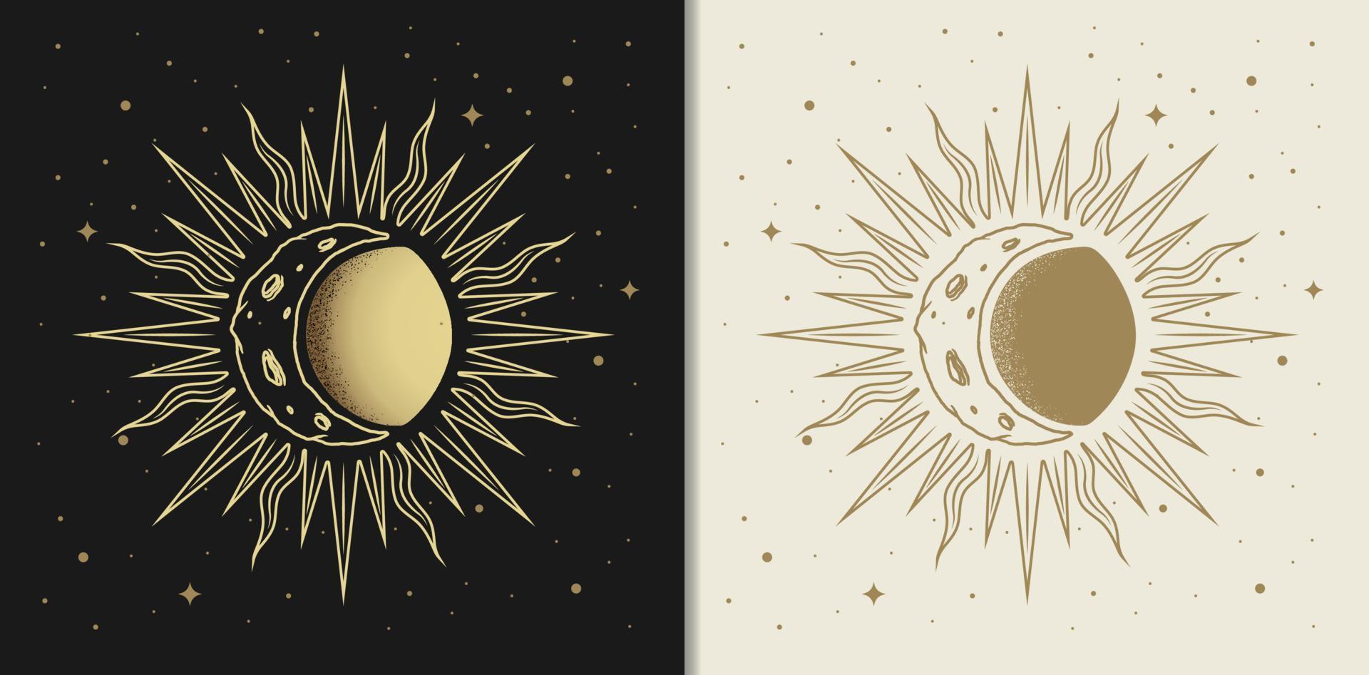 Moon and Sun Embrace A Luxurious Symbolic illustration vector