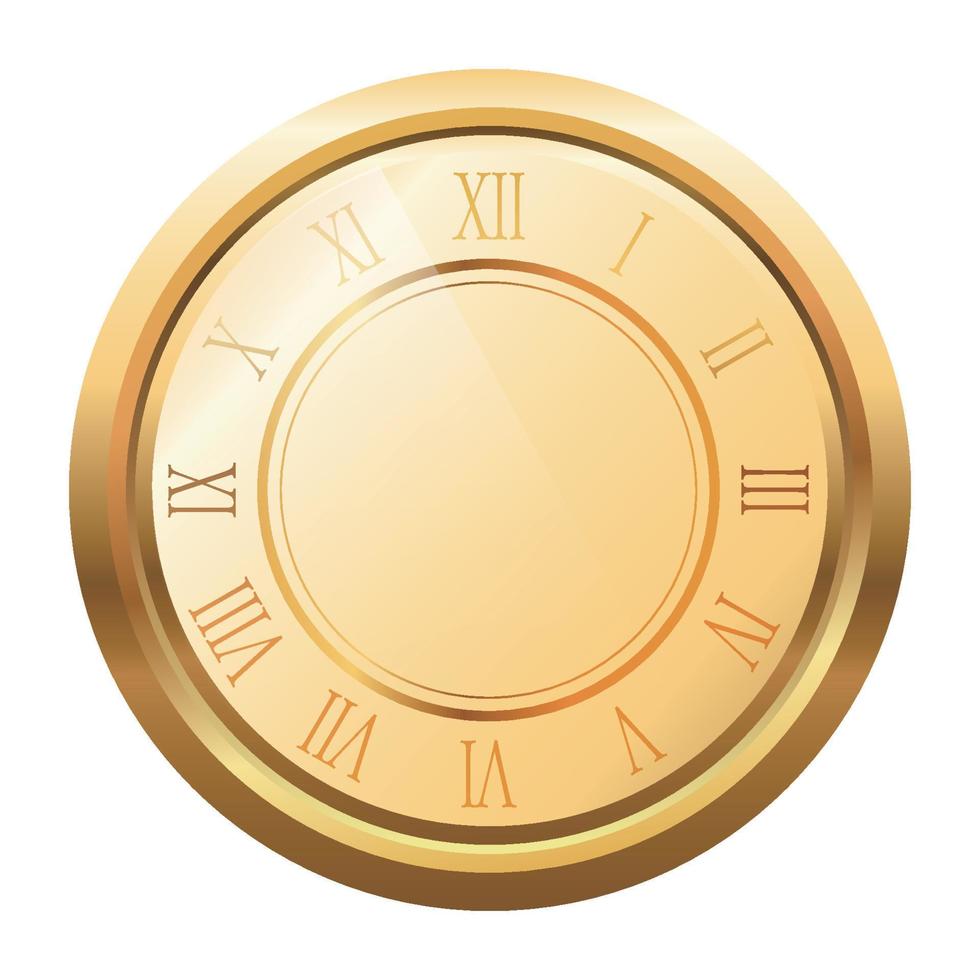 Shiny gold clock.Classic with gold roman dial wall office clock icon set.stopwatch vector