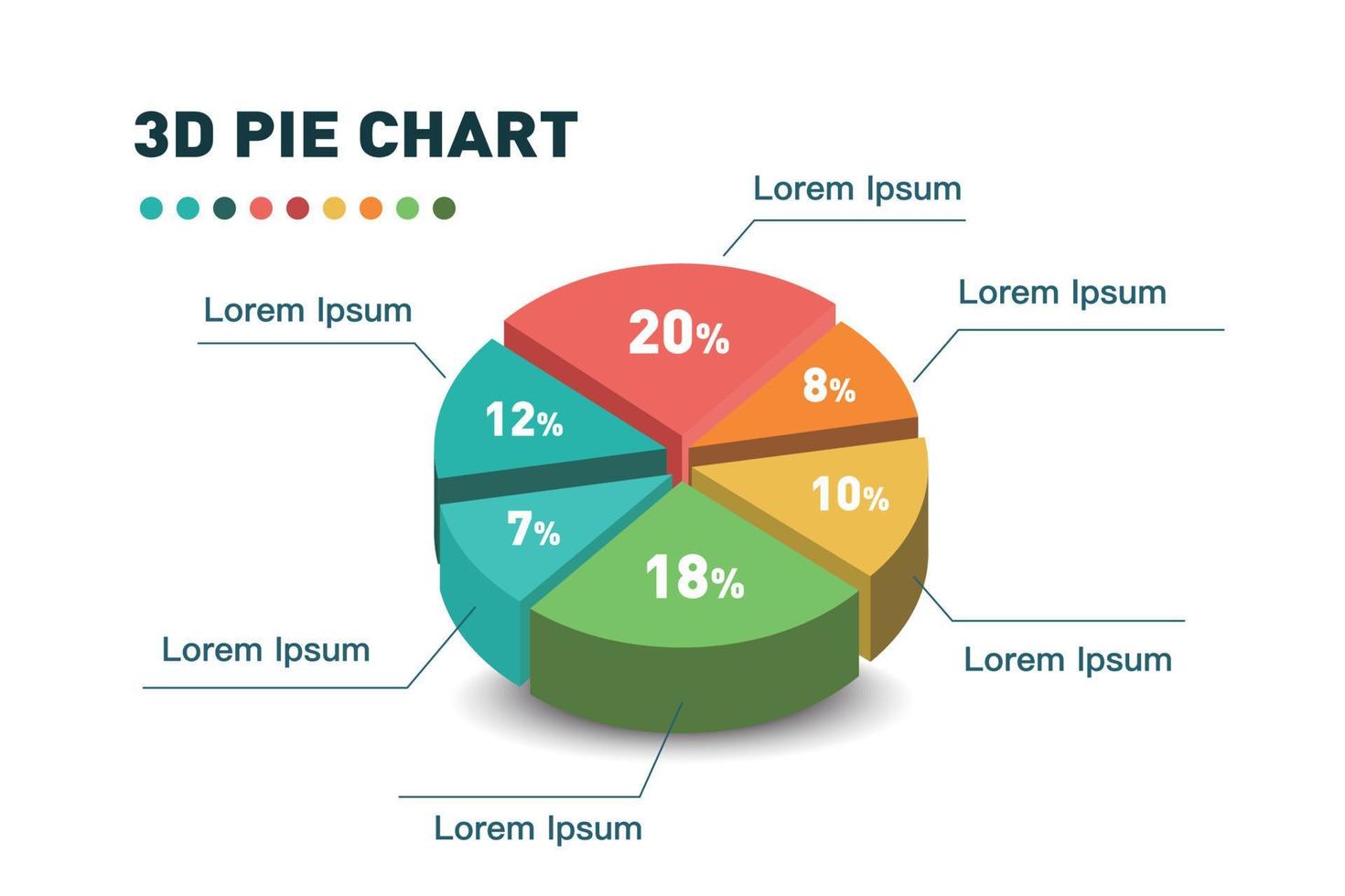 3d pie chart six pieces.Infographic isometric puzzle circular template.report, business analytics, data vector