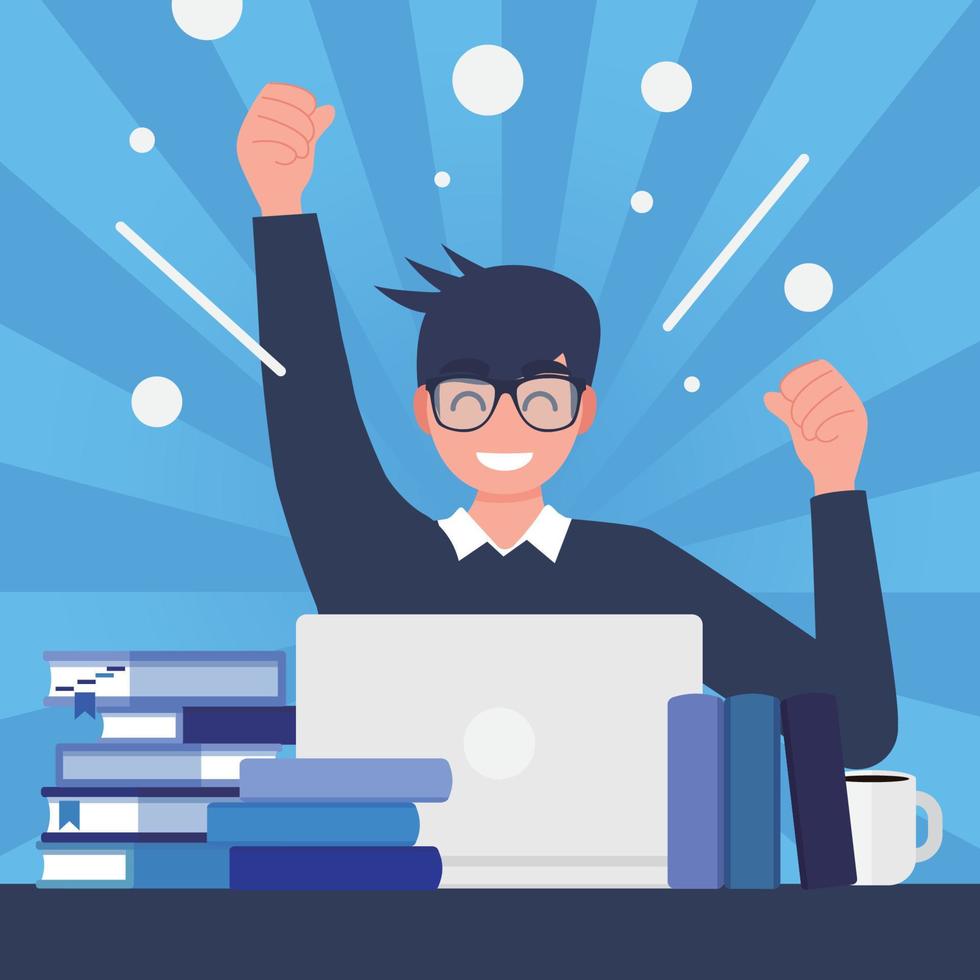 A cheerful people  with a laptop computer and celebrating success. vector