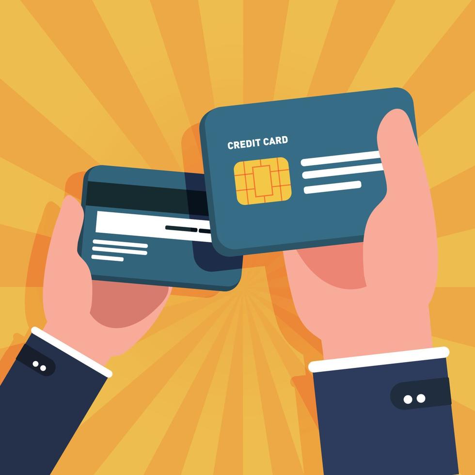 Hand holding credit card flat vector illustration. Payment concept.