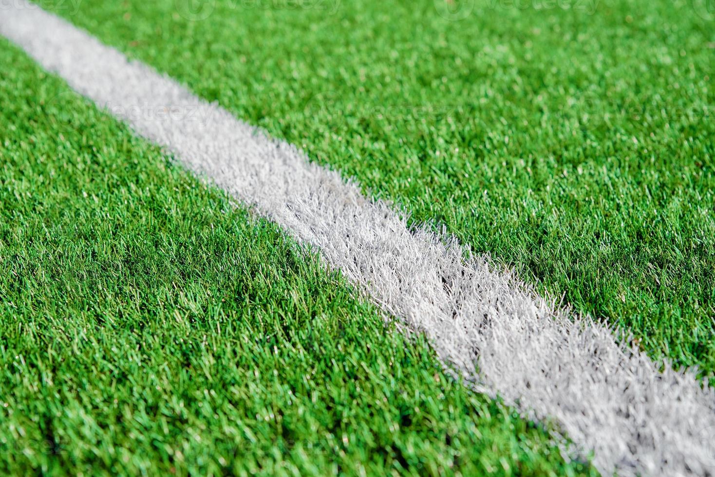 Green grass on sport field with white line photo