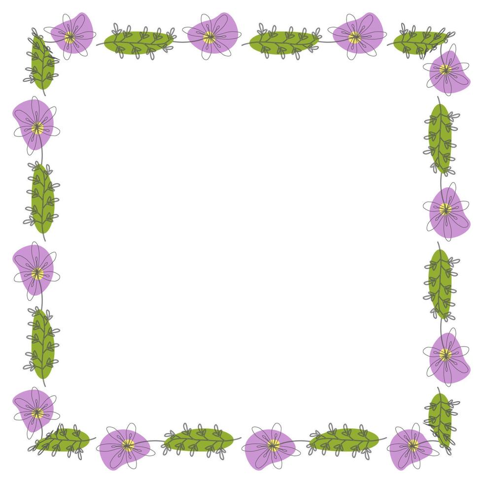 Template frame of spring flowers line art. vector