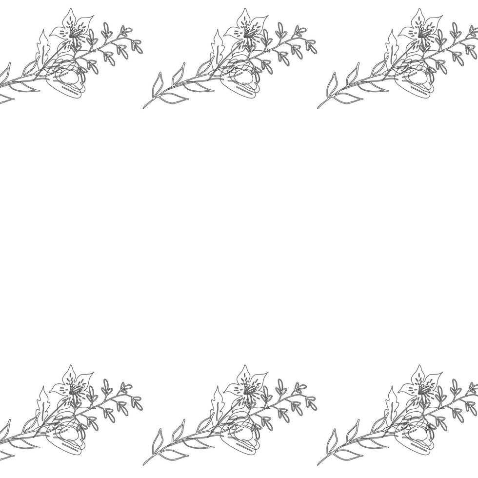Template frame of spring flowers line art. vector