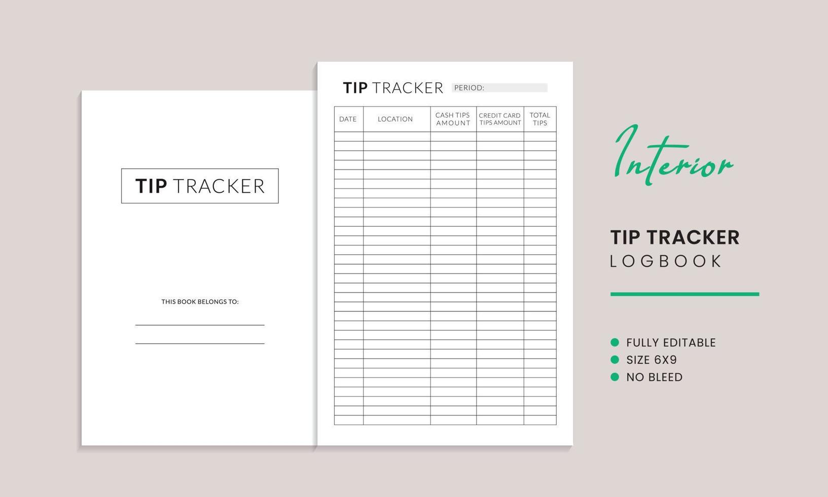 Tip Tracker Log Book Interior Template vector