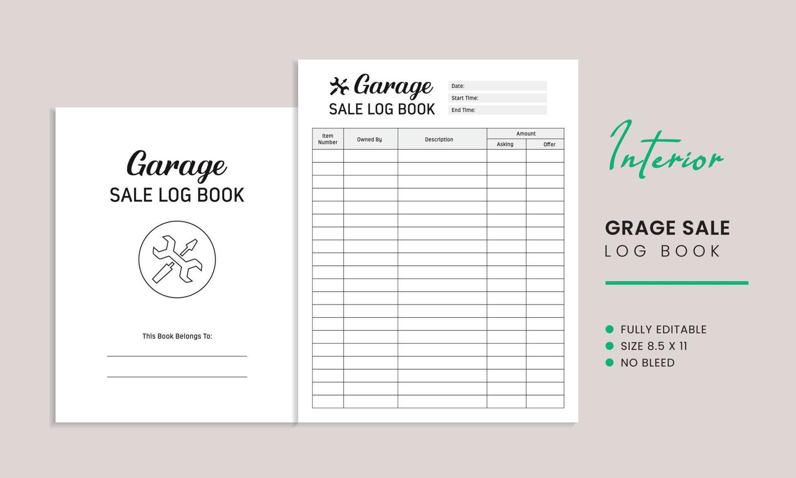 Garage Sale Log Book Interior Template vector