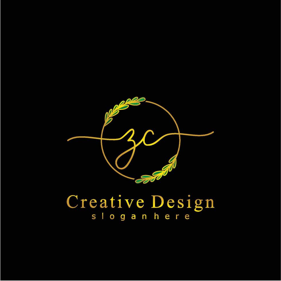 Initial ZC beauty monogram and elegant logo design, handwriting logo of initial signature, wedding, fashion, floral and botanical logo concept design vector