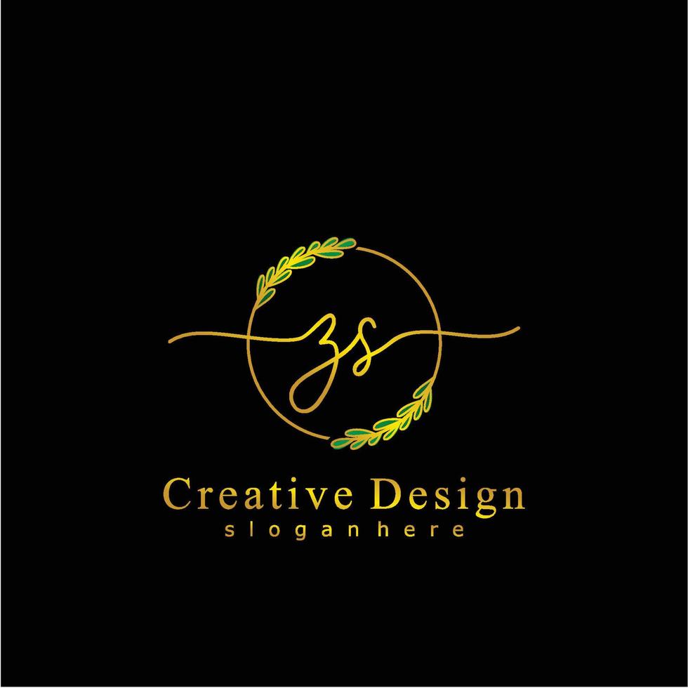 Initial ZS beauty monogram and elegant logo design, handwriting logo of initial signature, wedding, fashion, floral and botanical logo concept design vector