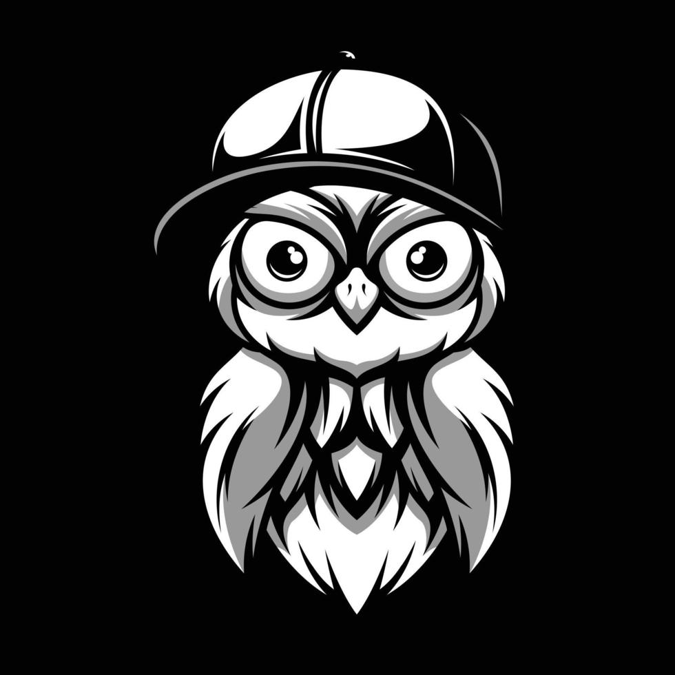 Owl Black and White Mascot Design vector