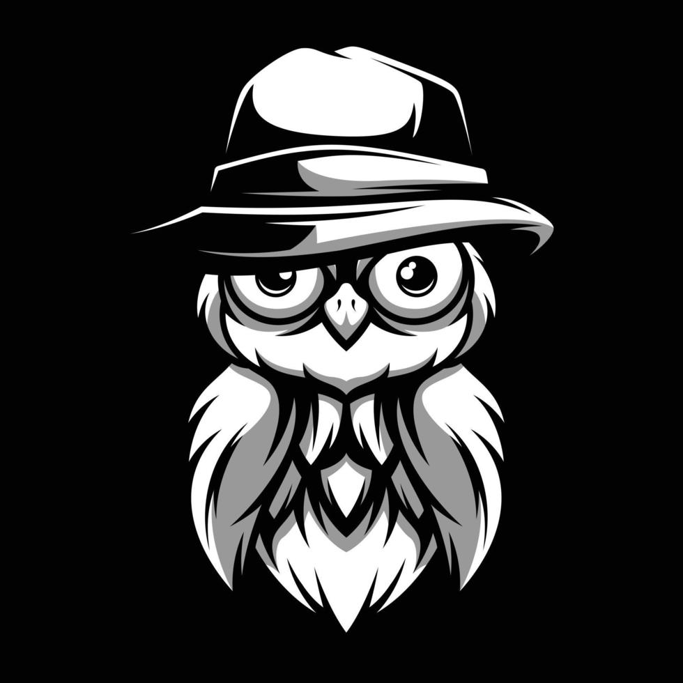 Owl Black and White Mascot Design vector