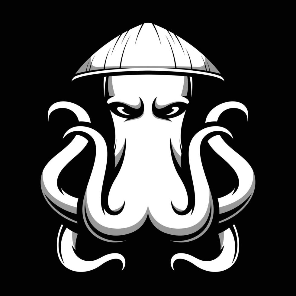 Octopus Black and White Mascot Design vector
