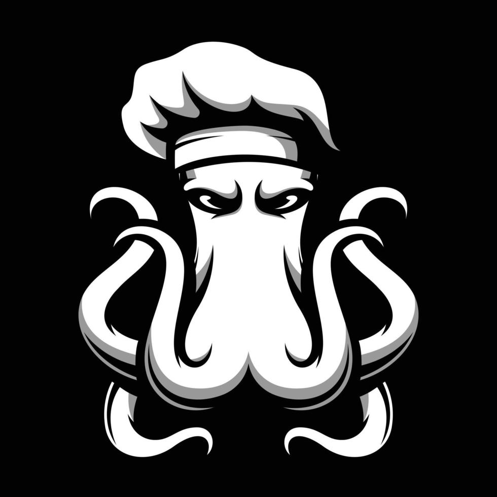 Octopus Black and White Mascot Design vector