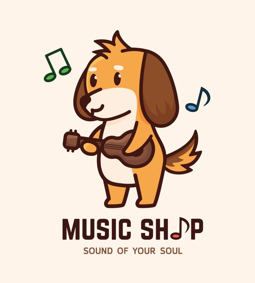 Dog playing ukulele. Music. Vector image