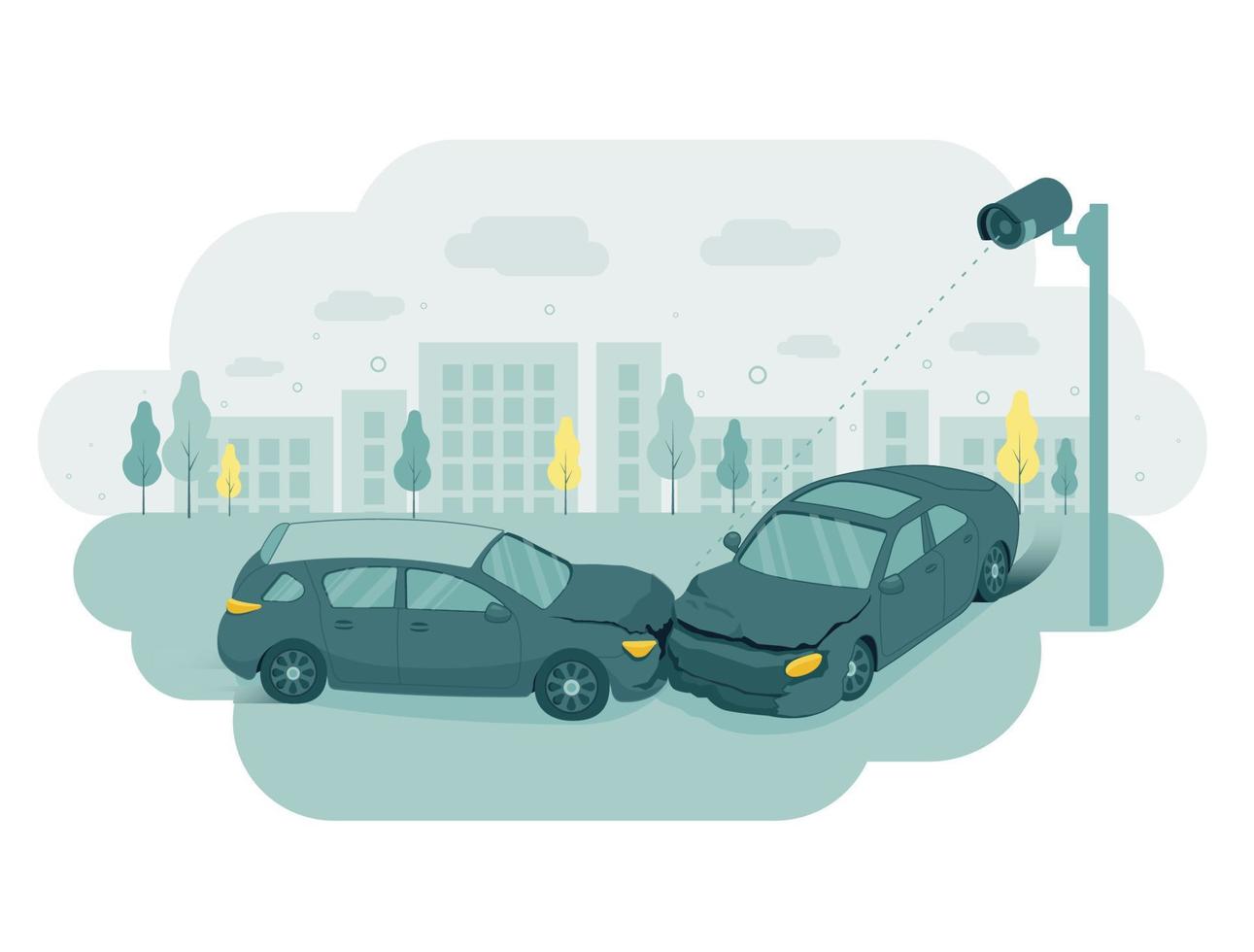 Video surveillance on the road. CCTV camera recorded the accident. The two cars collided. CCTV vector