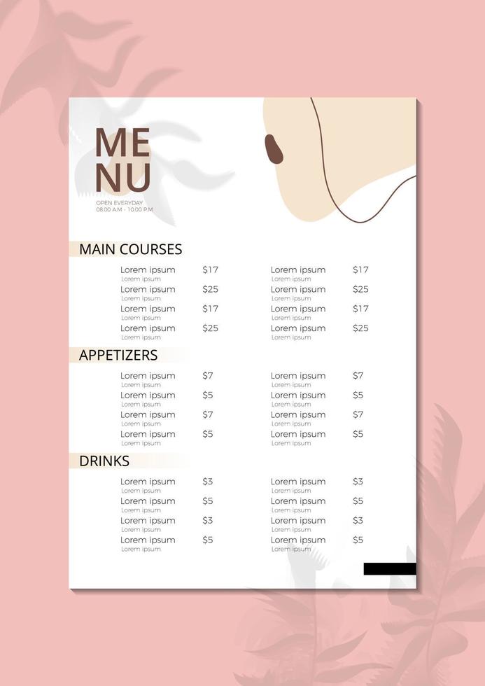 Aesthetic Minimalist Restaurant Menu Template Design vector