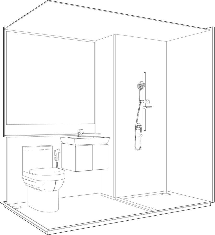 3D illustration of modular bathroom vector