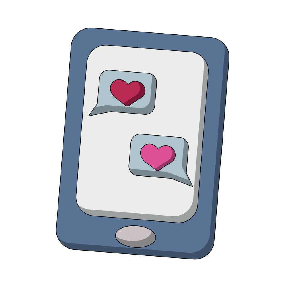 Mobile phone with messages and hearts in color vector