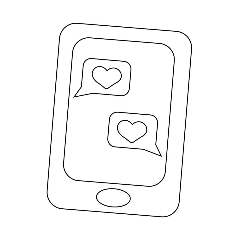 Mobile phone with messages and hearts in black and white vector