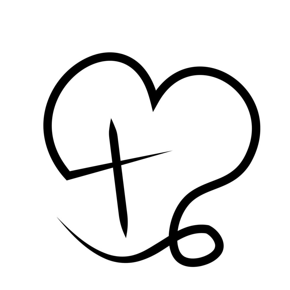 Christian icon Cross and heart in one line vector