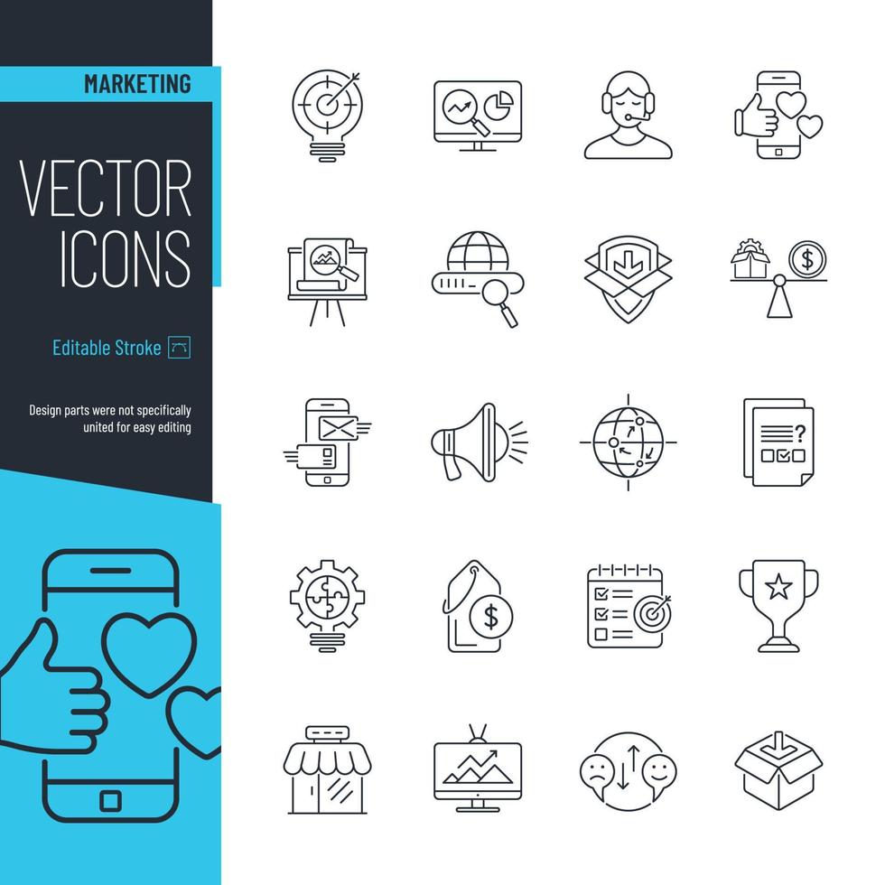 márketing sencillo línea icono conjunto vector