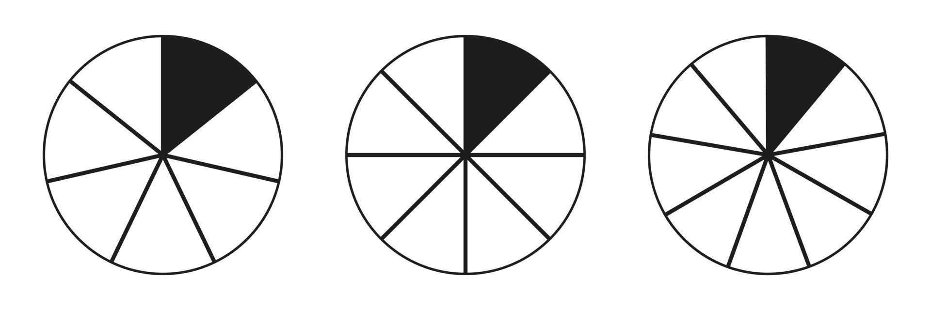 Simple business charts. Pie chart, diagram set, seven, eight and nine sections or steps. Circle icons for infographic, presentation, web design, user interface. vector