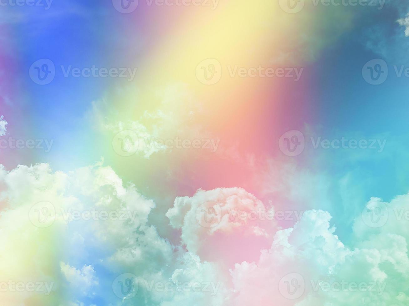 beauty sweet pastel yellow green colorful with fluffy clouds on sky. multi color rainbow image. abstract fantasy growing light photo