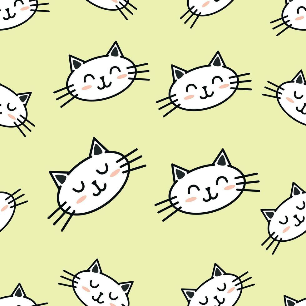 Cute cat seamless pattern with hand drawn. Animal seamless background, cute vector texture for kids bedding, fabric, wallpaper, wrapping paper, textile.