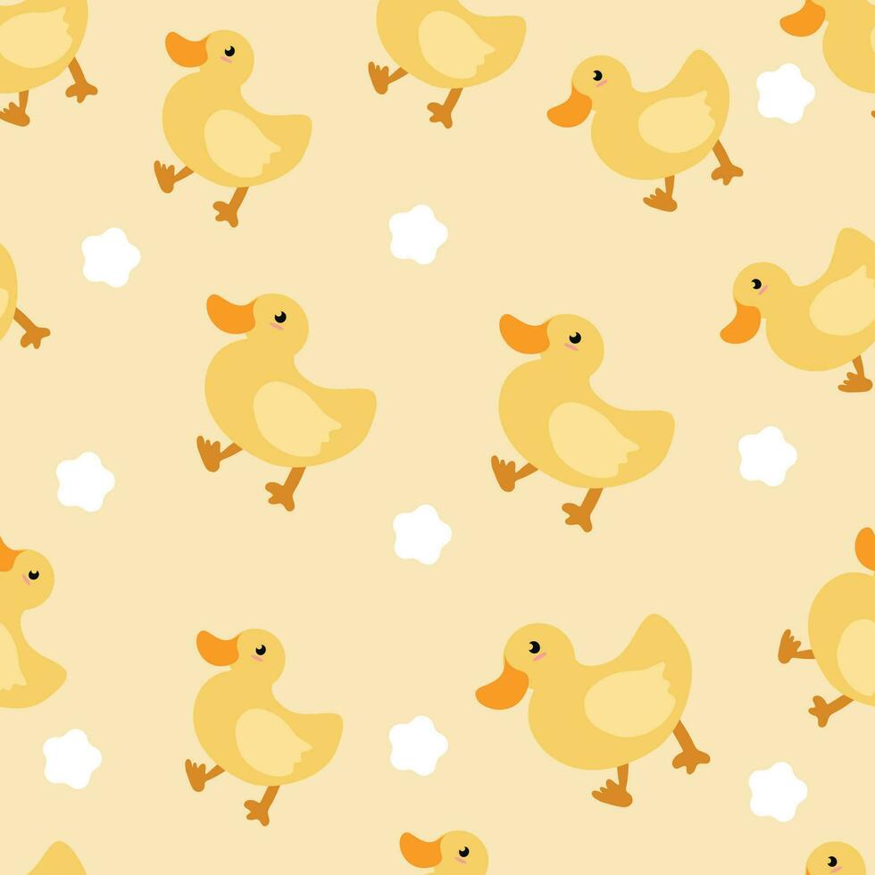 Seamless Pattern with Hand Drawn Cartoon Duck Design. Little cute duck , design for baby and child, can be used for invitations, nursery art decor, etc vector