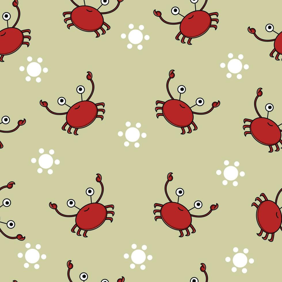 Seamless pattern with cute crabs. Hand drawn vector illustration. Cartoon style.  For cards, t-shirt prints, birthday, party invitations, scrapbook, summer holidays. Vector illustration in red, grey