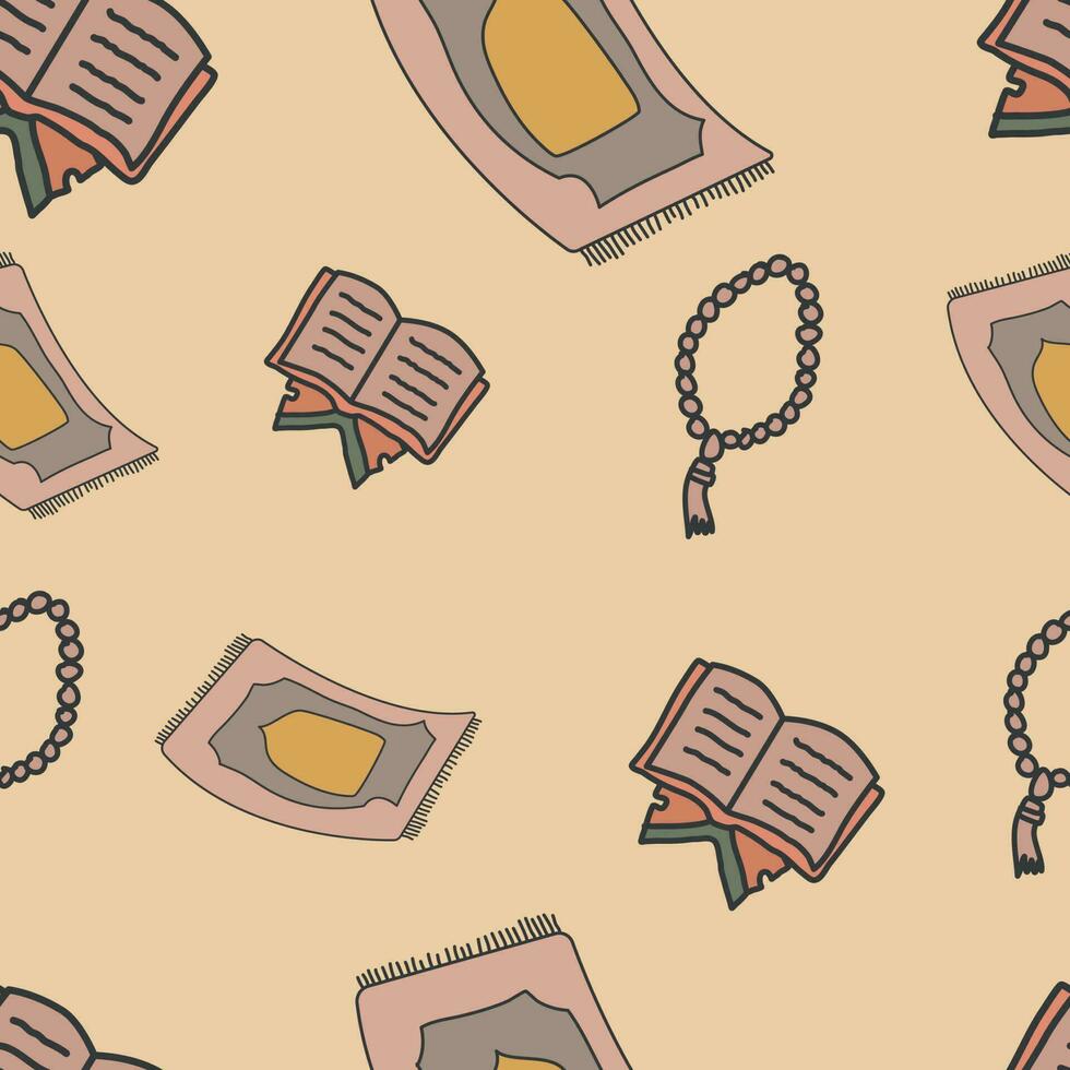 Islamic Seamless Pattern, Cute Moslem Character pattern vector