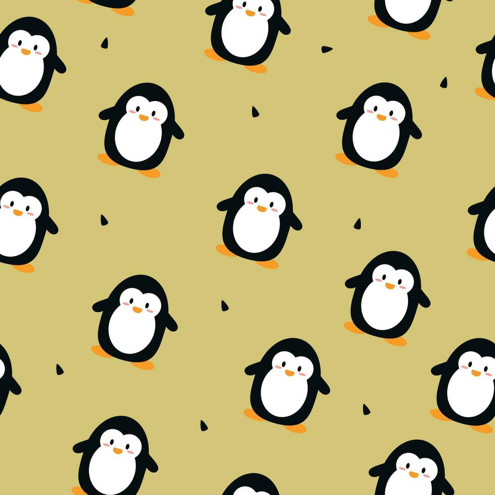 Cute penguins seamless pattern. Penguins on a brown background. Postcard, poster, clothing, fabric, wrapping paper, textiles. vector