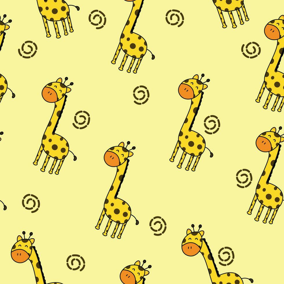 Cute baby giraffe seamless pattern on yellow background. illustration for children. Vector illustration. Perfect for nursery posters, patterns, wallpapers.