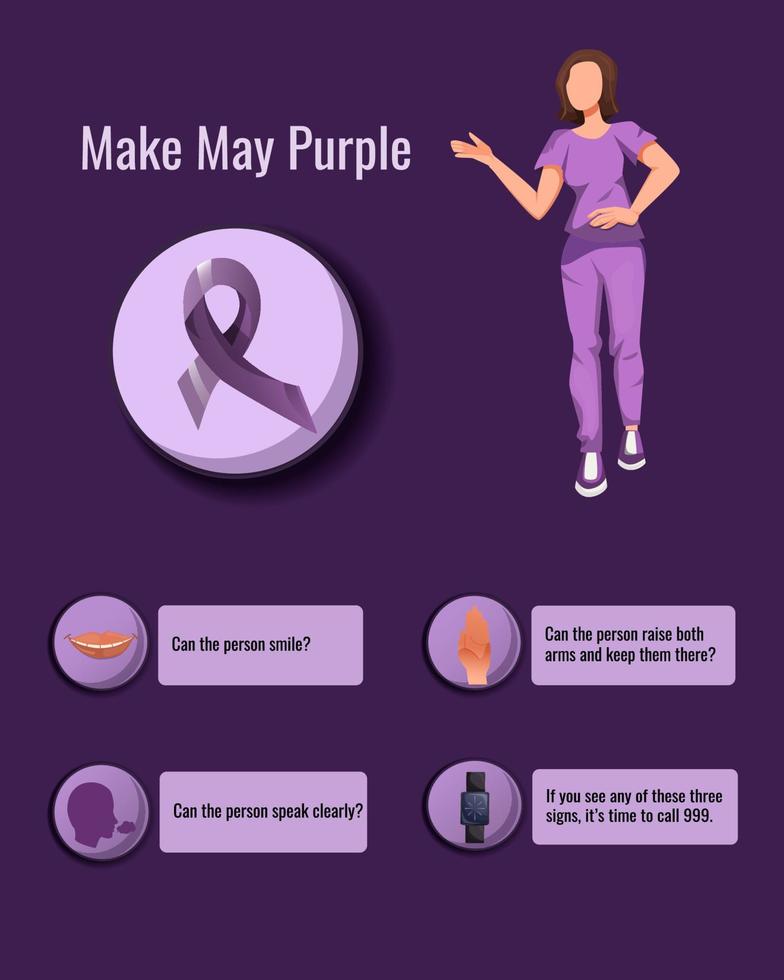 Make May Purple. Action On Stroke.signs of a stroke. infographics. Vector