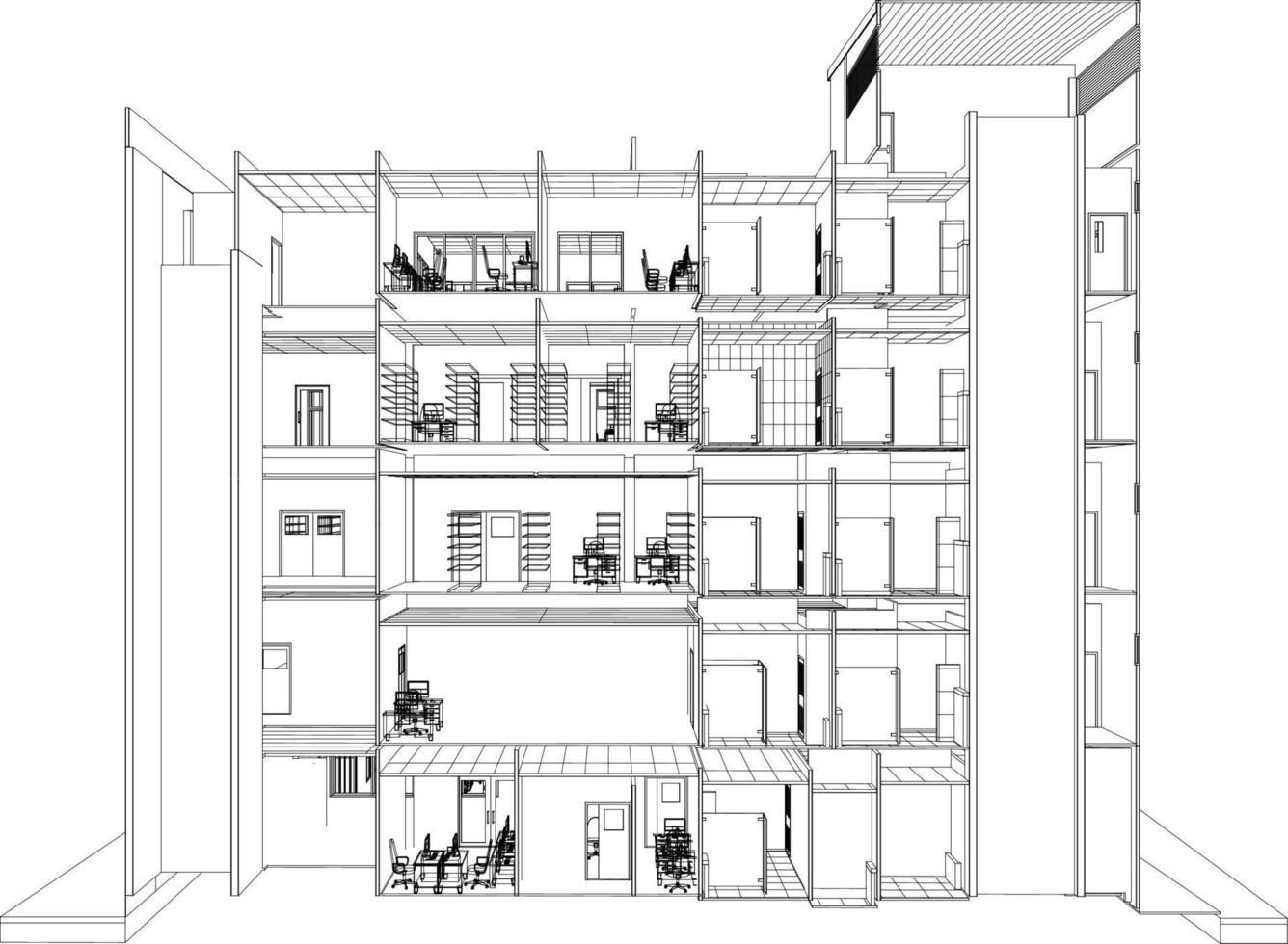 Ilustración 3D del proyecto de construcción vector