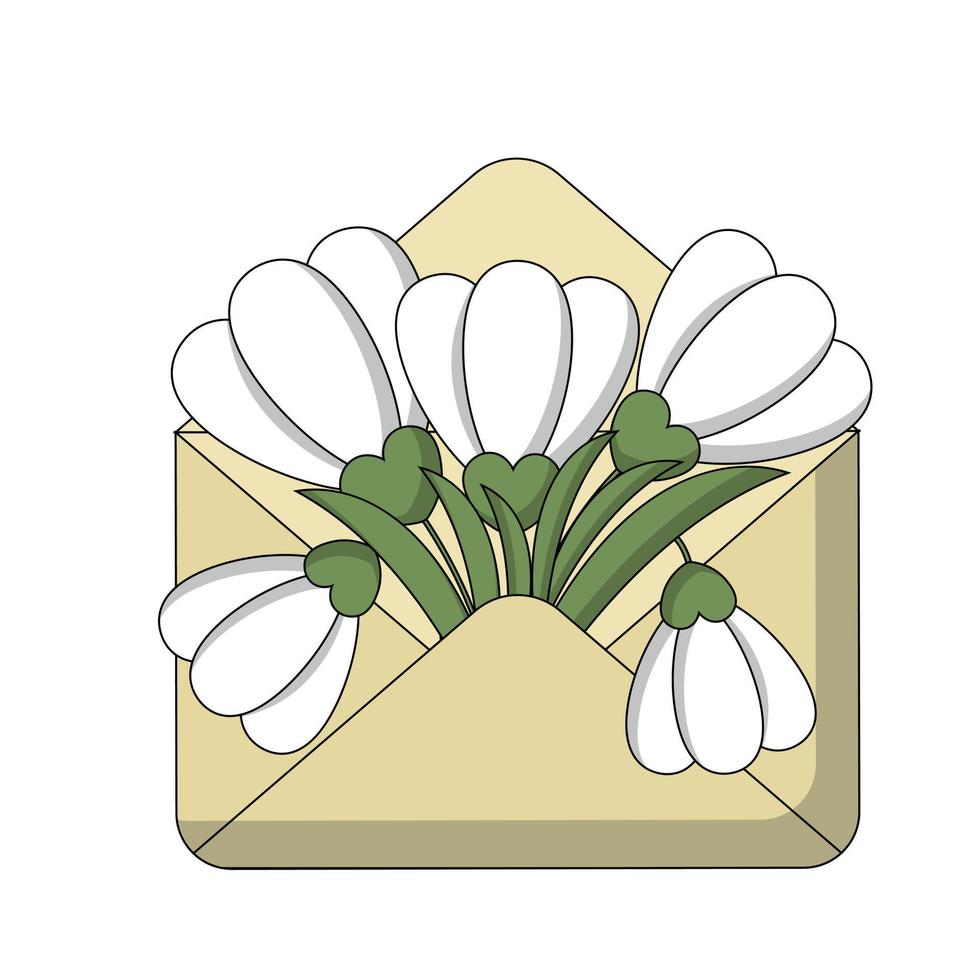 Envelope with flower snowdrop inside in color vector