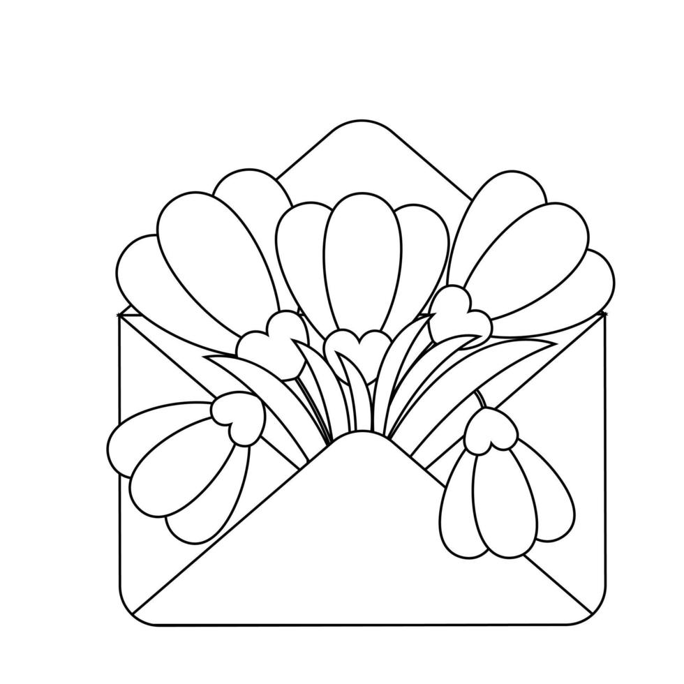 Envelope with flower snowdrop inside in black and white vector