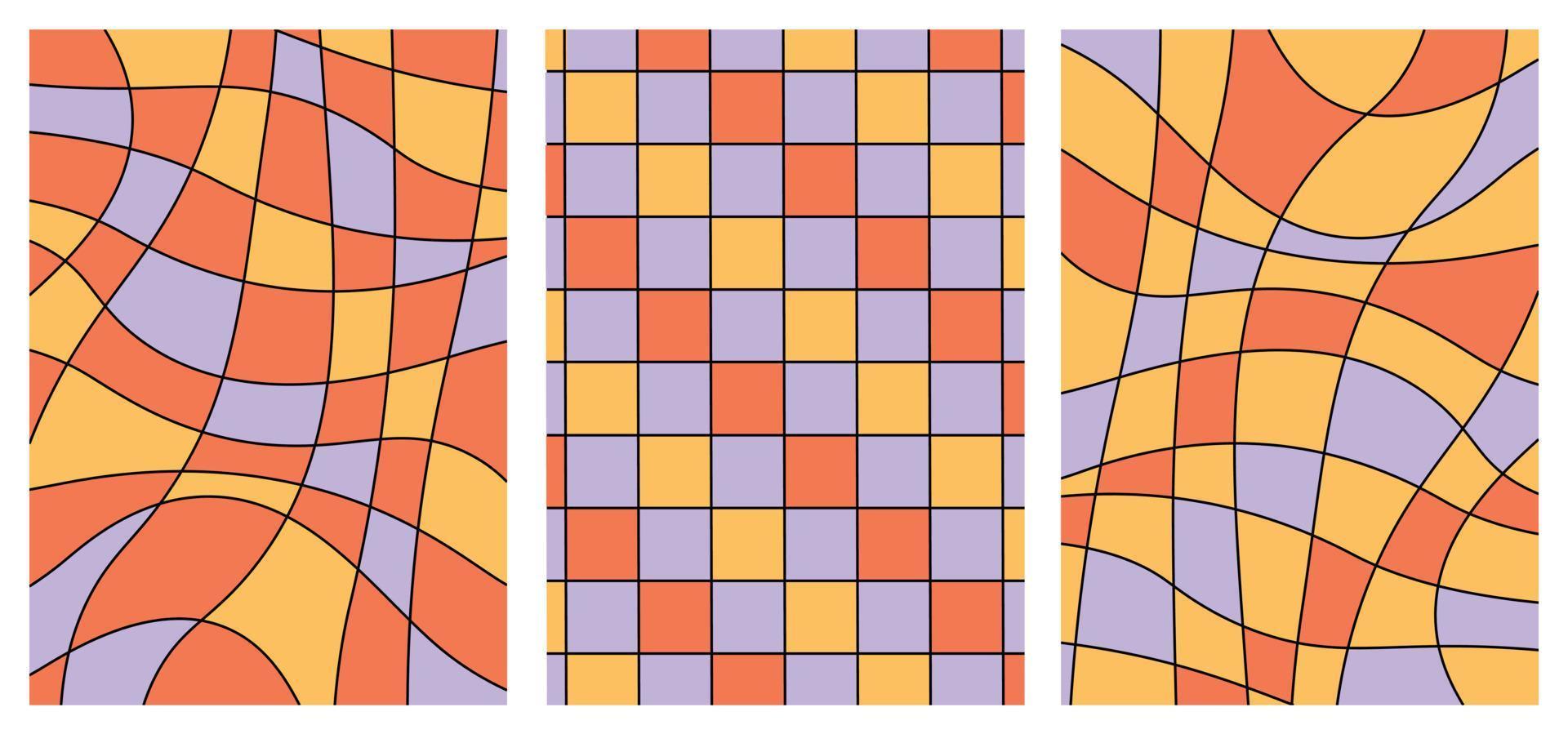 Groovy abstract chequered background with red, orange and purple colors vector