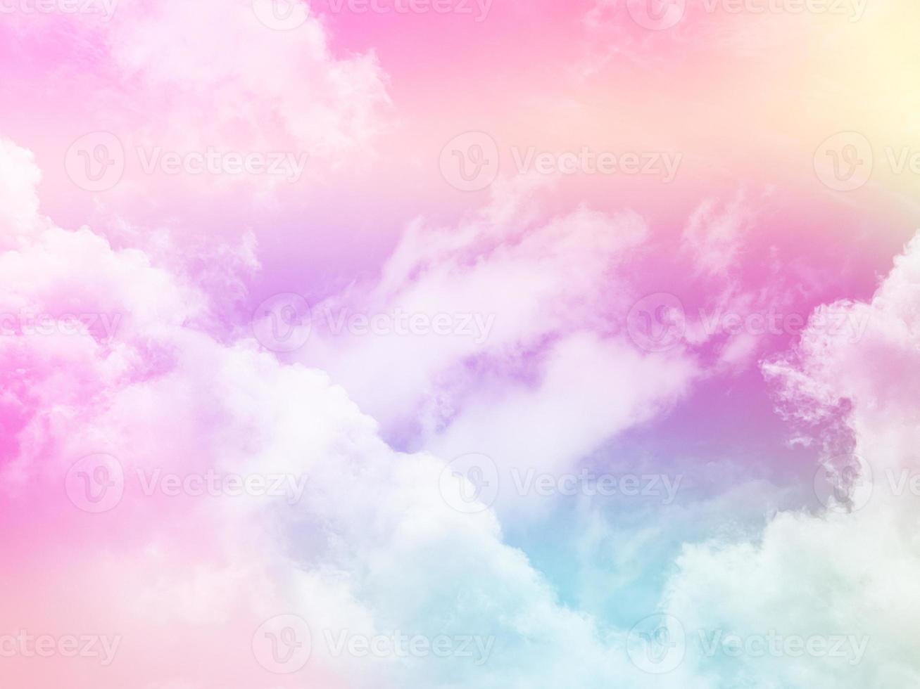 beauty sweet pastel yellow blue colorful with fluffy clouds on sky. multi color rainbow image. abstract fantasy growing light photo