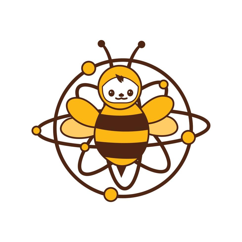 happy smile atomic bee funny character for logo and vector icon