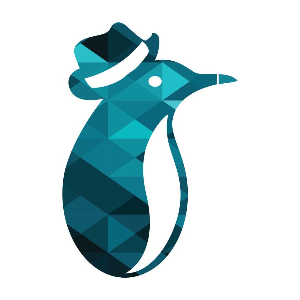 sombrero pingüino logo y vector en 3d azul diamante estilo ilustración