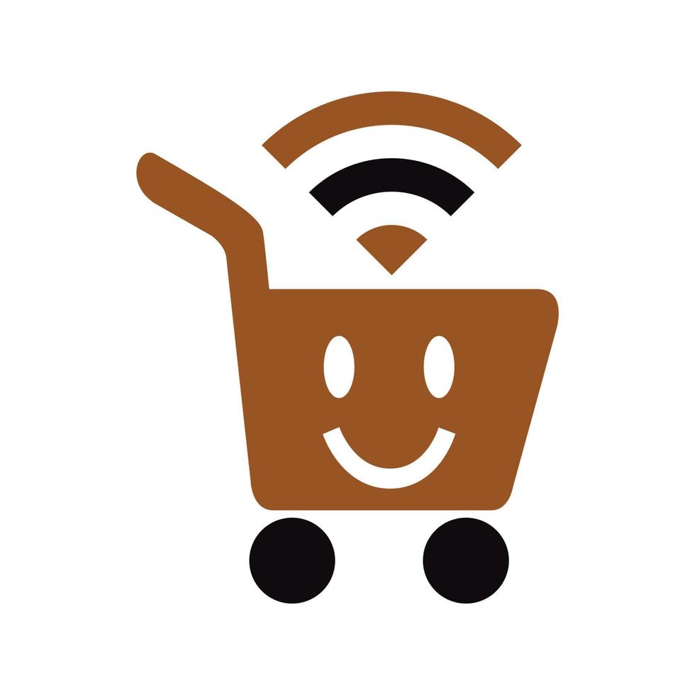 e commerce funny WiFI basket logo and vector icon