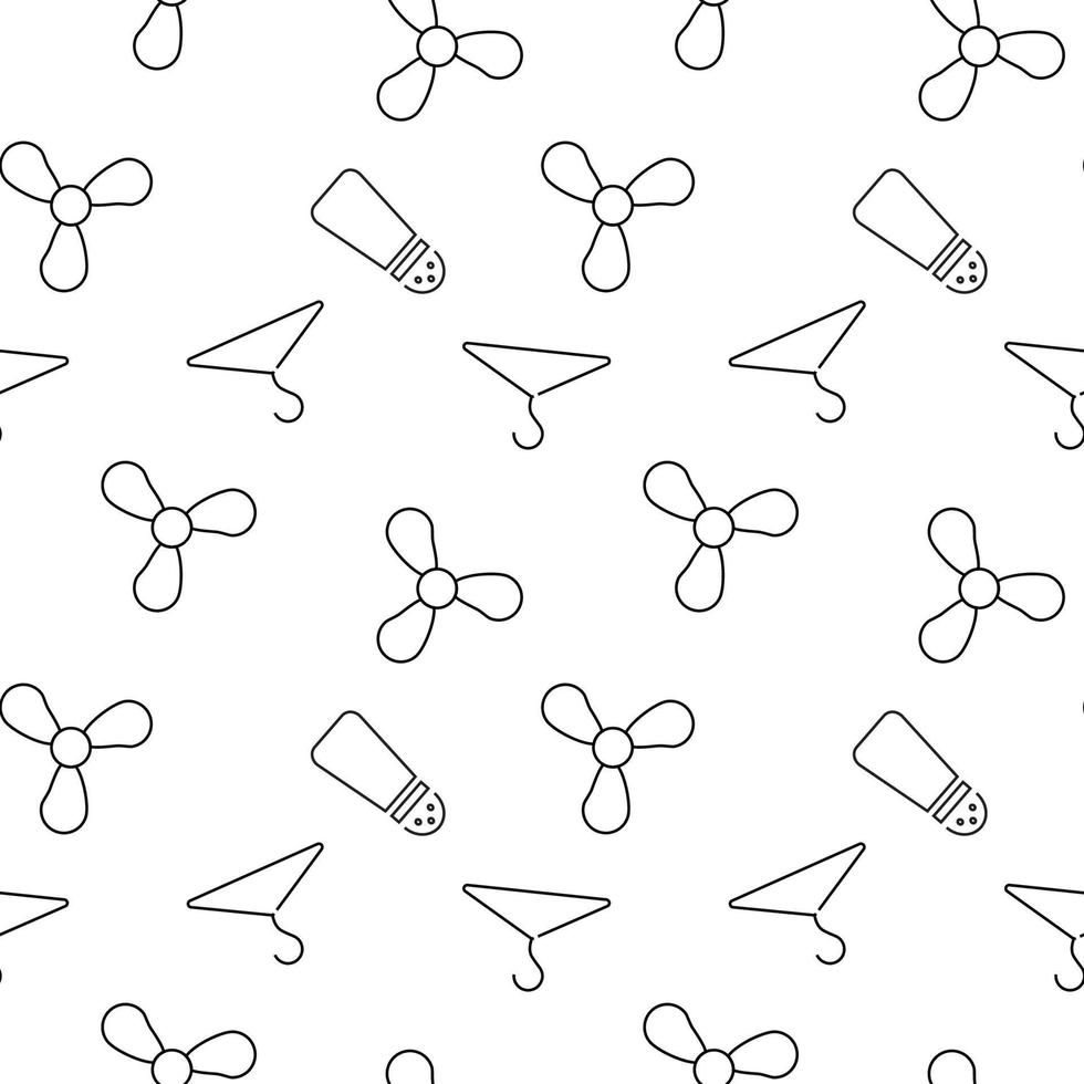 Seamless vector repeating pattern of fan, coat hanger, fan, made of line icons for polygraphy and websites