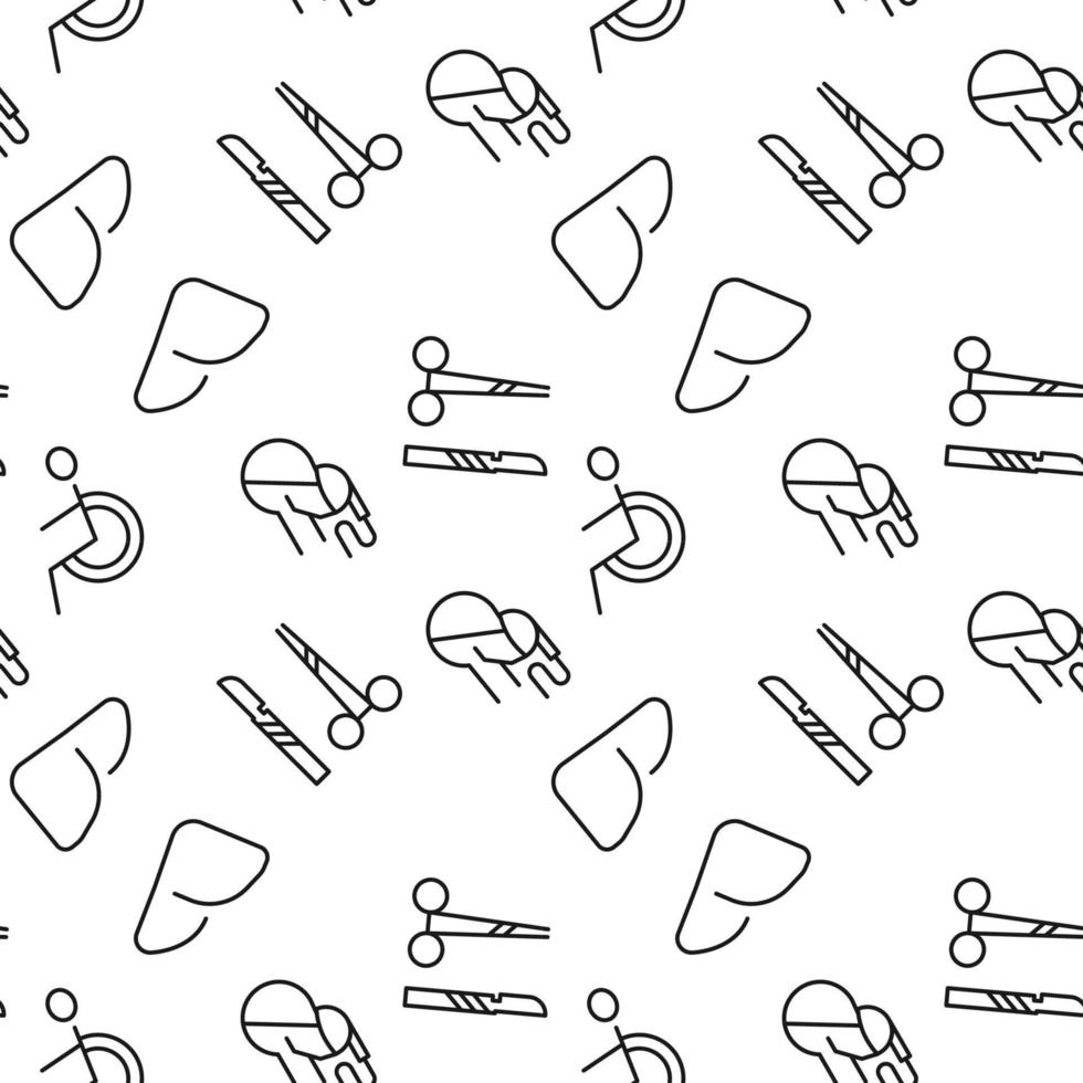 Seamless pattern of liver, surgery tools, wheelchair, oxygen mask. Suitable for shops, web sites and applications, media, backgrounds vector