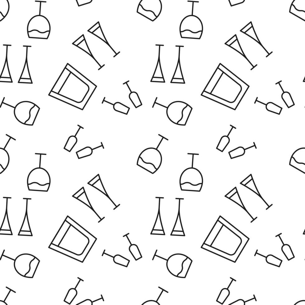 Seamless vector monochrome pattern of glasses for wine, champagne and whiskey for covers, shops, wrappers, sites, apps