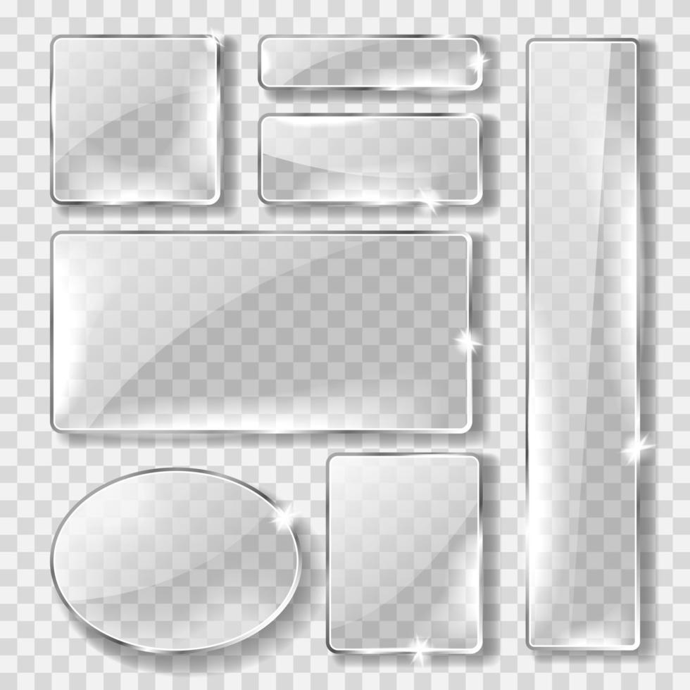 Glass banner or plate, realistic set vector
